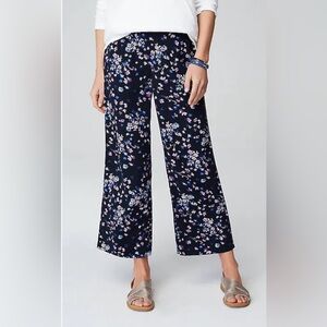 J. Jill Pull On Pants Size S Floral Cropped Wide Leg Stretch Waist Flowy Summer